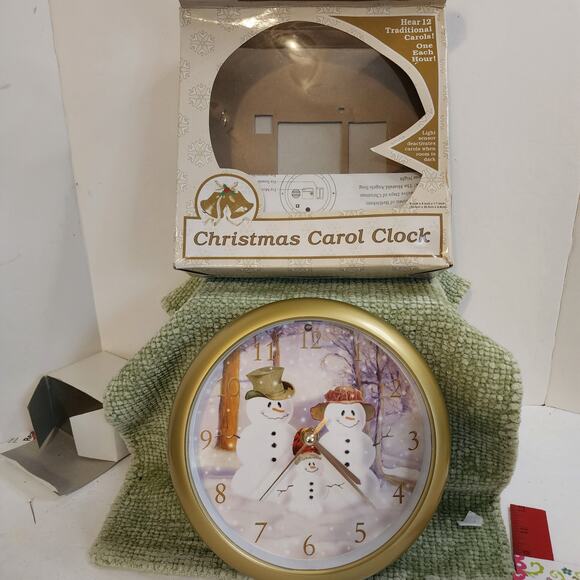 Feldstein Christmas Carol Clock Snowman Scene Plays 12 Holiday Carols w/ Box - Picture 2 of 14